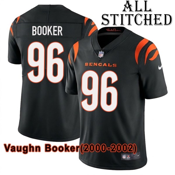 Black Home Embroidered Vaughn Booker Cincinnati Bengals #96 Stitched Jersey
