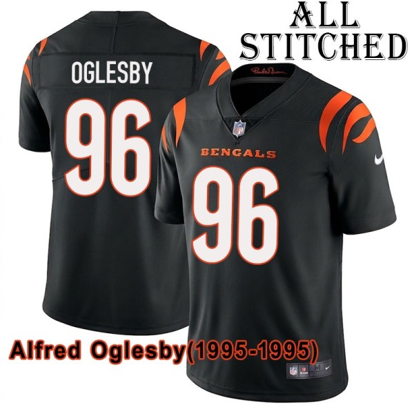 Black Home Embroidered Alfred Oglesby Cincinnati Bengals #96 Stitched Jersey