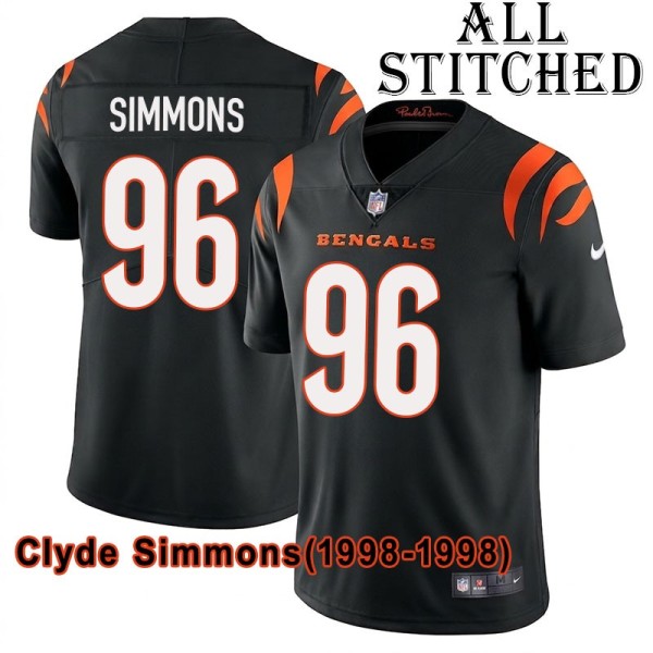 Black Home Embroidered Clyde Simmons Cincinnati Bengals #96 Stitched Jersey