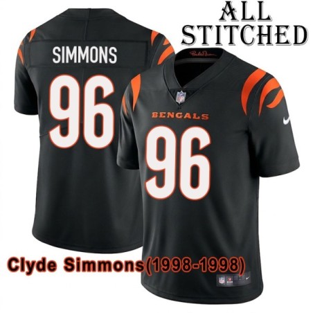 Black Home Embroidered Clyde Simmons Cincinnati Bengals #96 Stitched Jersey
