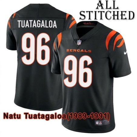 Black Home Embroidered Natu Tuatagaloa Cincinnati Bengals #96 Stitched Jersey