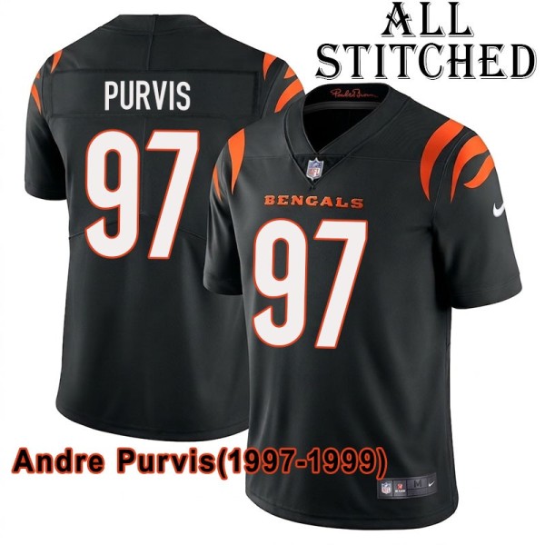 Black Home Embroidered Andre Purvis Cincinnati Bengals #97 Stitched Jersey