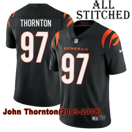 Black Home Embroidered John Thornton Cincinnati Bengals #97 Stitched Jersey