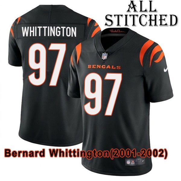 Black Home Embroidered Bernard Whittington Cincinnati Bengals #97 Stitched Jersey