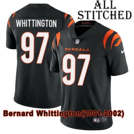 Black Home Embroidered Bernard Whittington Cincinnati Bengals #97 Stitched Jersey