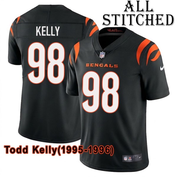 Black Home Embroidered Todd Kelly Cincinnati Bengals #98 Stitched Jersey