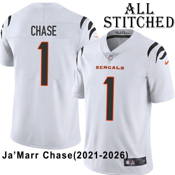 White Embroidered Ja'Marr Chase Cincinnati Bengals #1 Stitched Jersey