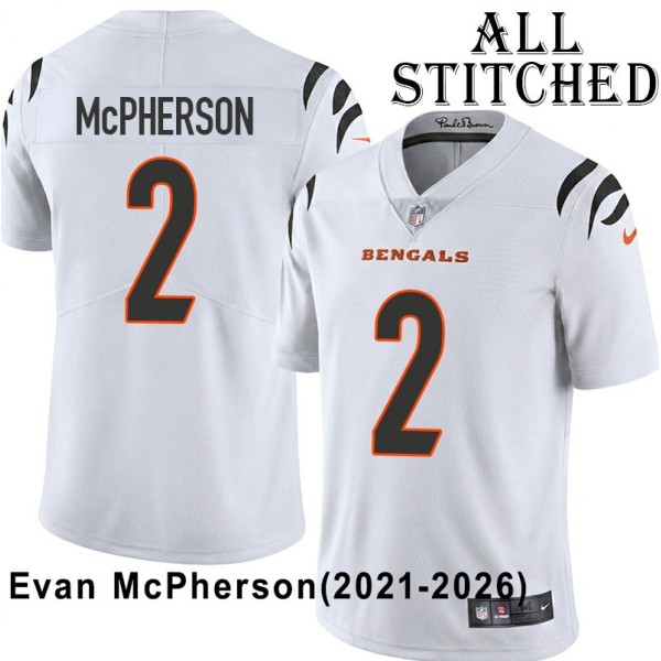 White Embroidered Evan McPherson Cincinnati Bengals #2 Stitched Jersey
