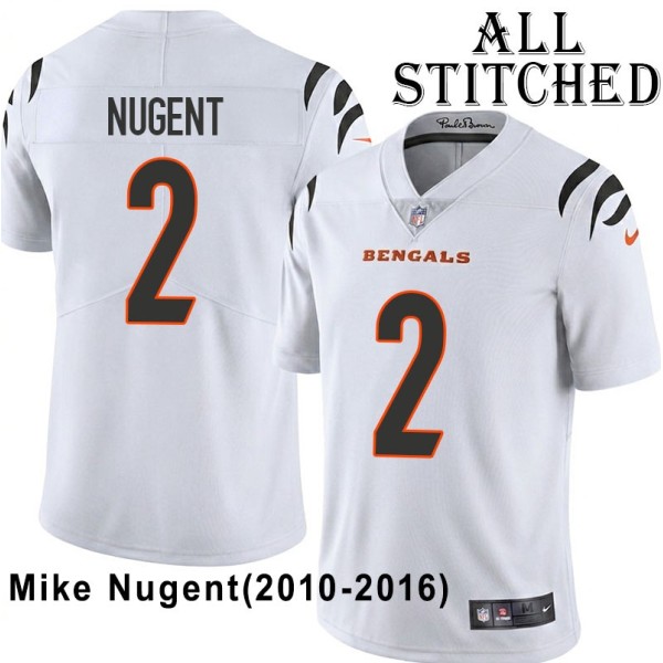 White Embroidered Mike Nugent Cincinnati Bengals #2 Stitched Jersey