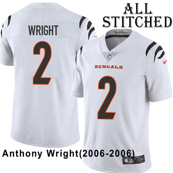 White Embroidered Anthony Wright Cincinnati Bengals #2 Stitched Jersey