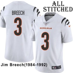 White Embroidered Jim Breech Cincinnati Bengals #3 Stitched Jersey