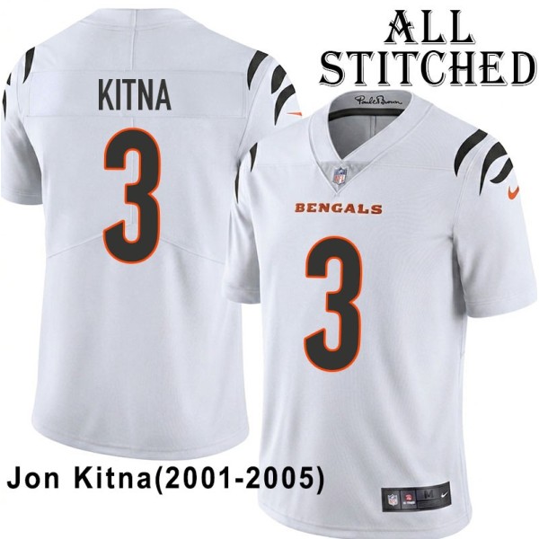 White Embroidered Jon Kitna Cincinnati Bengals #3 Stitched Jersey