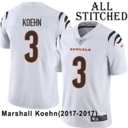 White Embroidered Marshall Koehn Cincinnati Bengals #3 Stitched Jersey