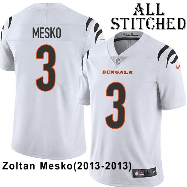 White Embroidered Zoltan Mesko Cincinnati Bengals #3 Stitched Jersey
