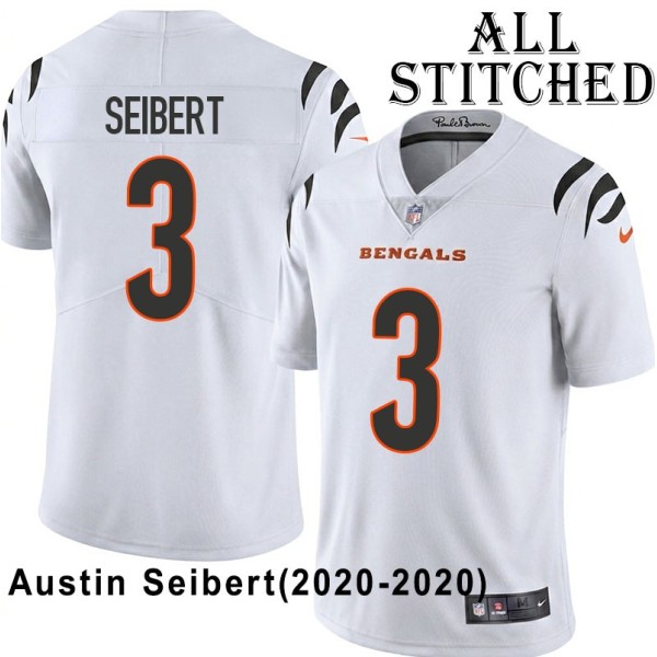 White Embroidered Austin Seibert Cincinnati Bengals #3 Stitched Jersey