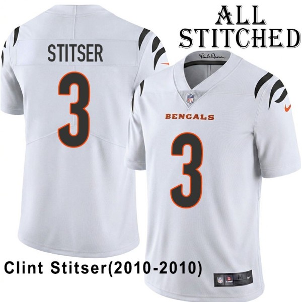 White Embroidered Clint Stitser Cincinnati Bengals #3 Stitched Jersey