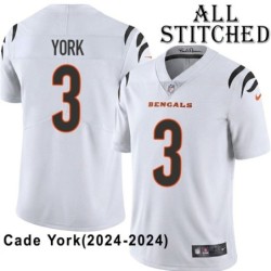 White Embroidered Cade York Cincinnati Bengals #3 Stitched Jersey