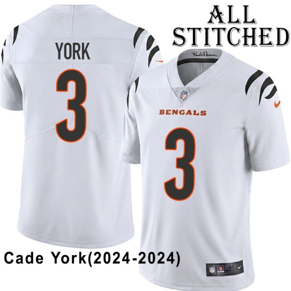 White Embroidered Cade York Cincinnati Bengals #3 Stitched Jersey