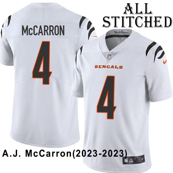 White Embroidered A.J. McCarron Cincinnati Bengals #4 Stitched Jersey