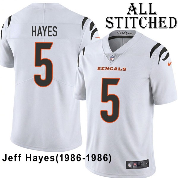 White Embroidered Jeff Hayes Cincinnati Bengals #5 Stitched Jersey