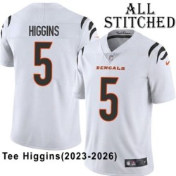 White Embroidered Tee Higgins Cincinnati Bengals #5 Stitched Jersey