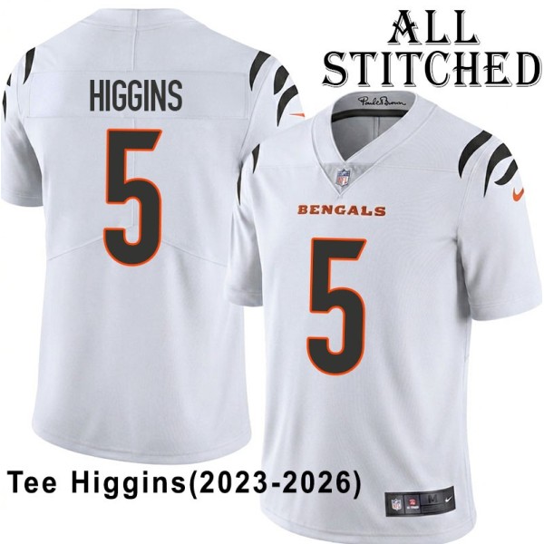 White Embroidered Tee Higgins Cincinnati Bengals #5 Stitched Jersey