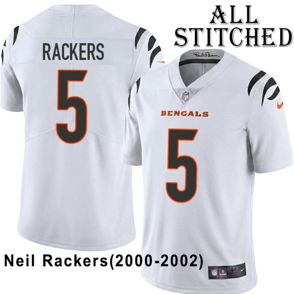 White Embroidered Neil Rackers Cincinnati Bengals #5 Stitched Jersey