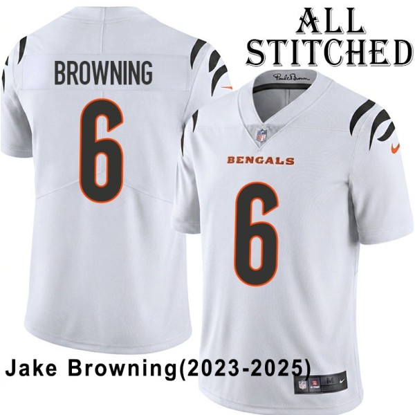 White Embroidered Jake Browning Cincinnati Bengals #6 Stitched Jersey