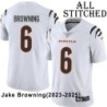 White Embroidered Jake Browning Cincinnati Bengals #6 Stitched Jersey