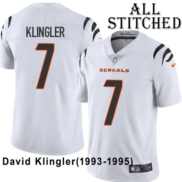 White Embroidered David Klingler Cincinnati Bengals #7 Stitched Jersey