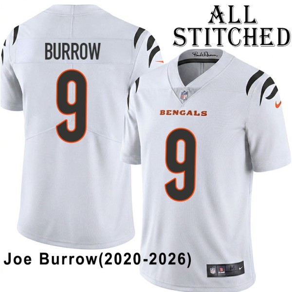 White Embroidered Joe Burrow Cincinnati Bengals #9 Stitched Jersey