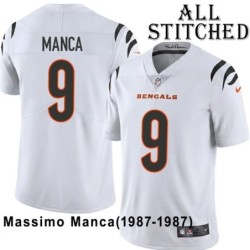White Embroidered Massimo Manca Cincinnati Bengals #9 Stitched Jersey