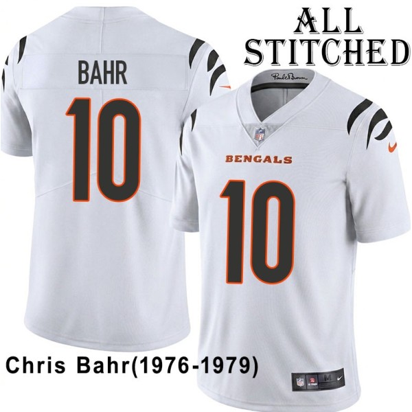 White Embroidered Chris Bahr Cincinnati Bengals #10 Stitched Jersey