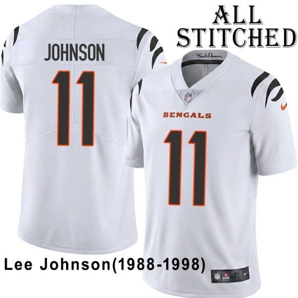 White Embroidered Lee Johnson Cincinnati Bengals #11 Stitched Jersey
