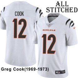 White Embroidered Greg Cook Cincinnati Bengals #12 Stitched Jersey