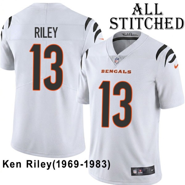 White Embroidered Ken Riley Cincinnati Bengals #13 Stitched Jersey