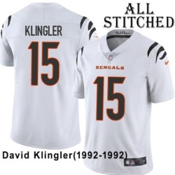 White Embroidered David Klingler Cincinnati Bengals #15 Stitched Jersey