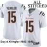 White Embroidered David Klingler Cincinnati Bengals #15 Stitched Jersey