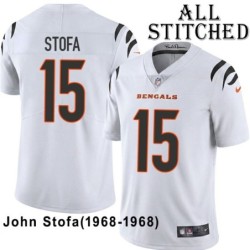 White Embroidered John Stofa Cincinnati Bengals #15 Stitched Jersey