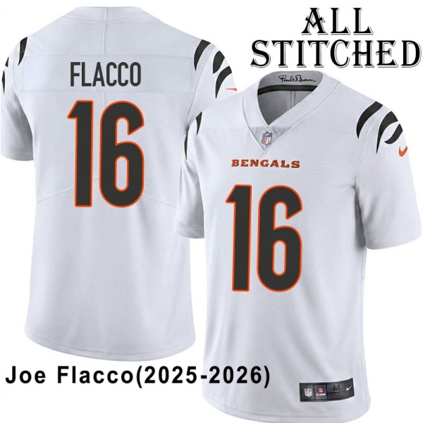 White Embroidered Joe Flacco Cincinnati Bengals #16 Stitched Jersey