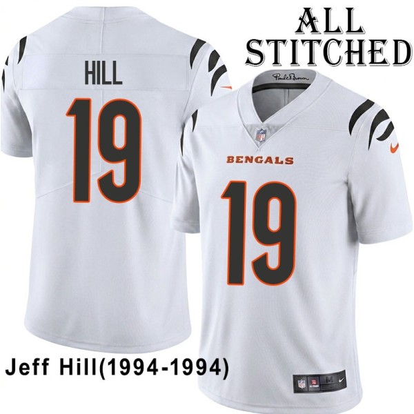 White Embroidered Jeff Hill Cincinnati Bengals #19 Stitched Jersey