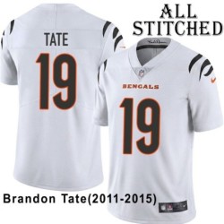 White Embroidered Brandon Tate Cincinnati Bengals #19 Stitched Jersey