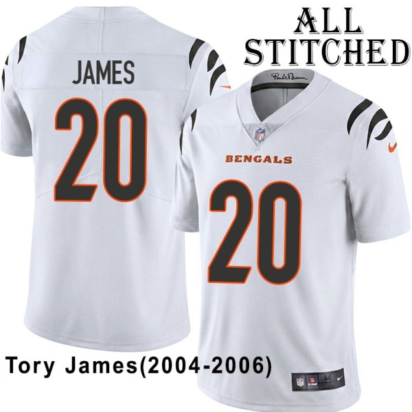 White Embroidered Tory James Cincinnati Bengals #20 Stitched Jersey