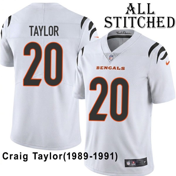 White Embroidered Craig Taylor Cincinnati Bengals #20 Stitched Jersey