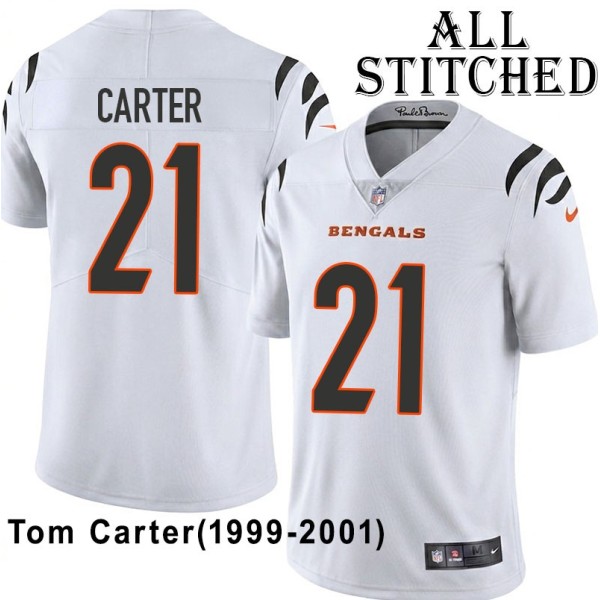 White Embroidered Tom Carter Cincinnati Bengals #21 Stitched Jersey