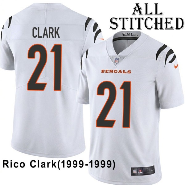 White Embroidered Rico Clark Cincinnati Bengals #21 Stitched Jersey