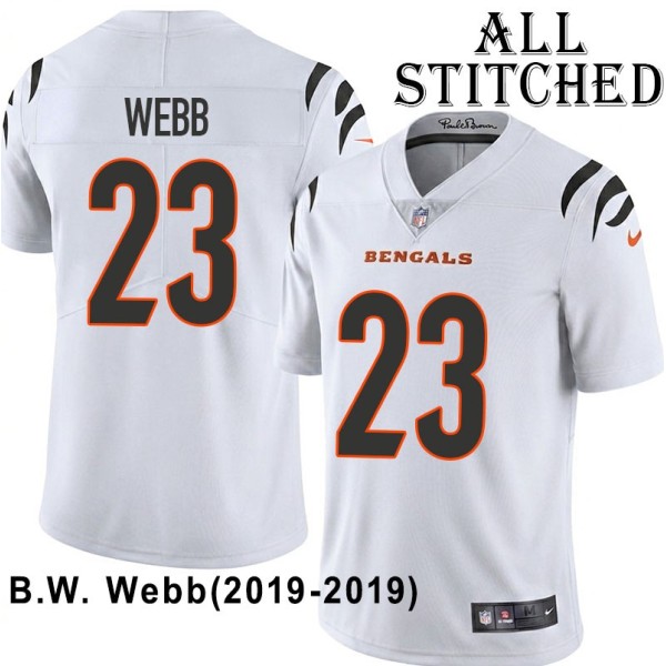 White Embroidered B.W. Webb Cincinnati Bengals #23 Stitched Jersey