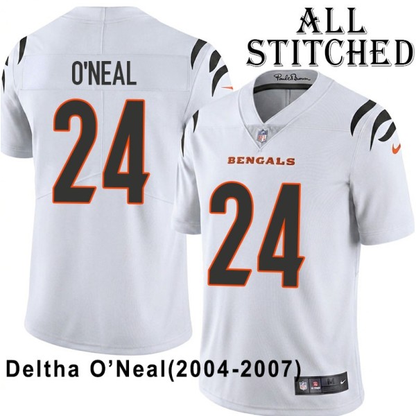 White Embroidered Deltha O'Neal Cincinnati Bengals #24 Stitched Jersey