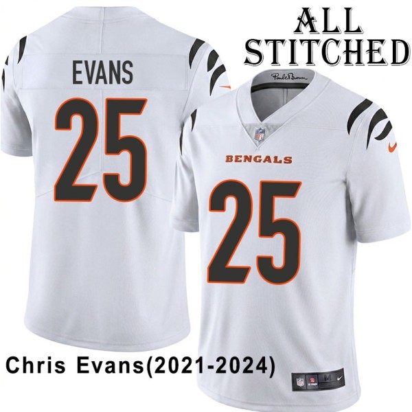 White Embroidered Chris Evans Cincinnati Bengals #25 Stitched Jersey