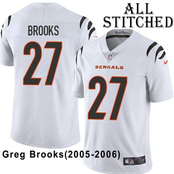 White Embroidered Greg Brooks Cincinnati Bengals #27 Stitched Jersey